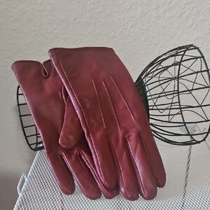 Isotoner Burgundy Genuine Leather Gloves Size L